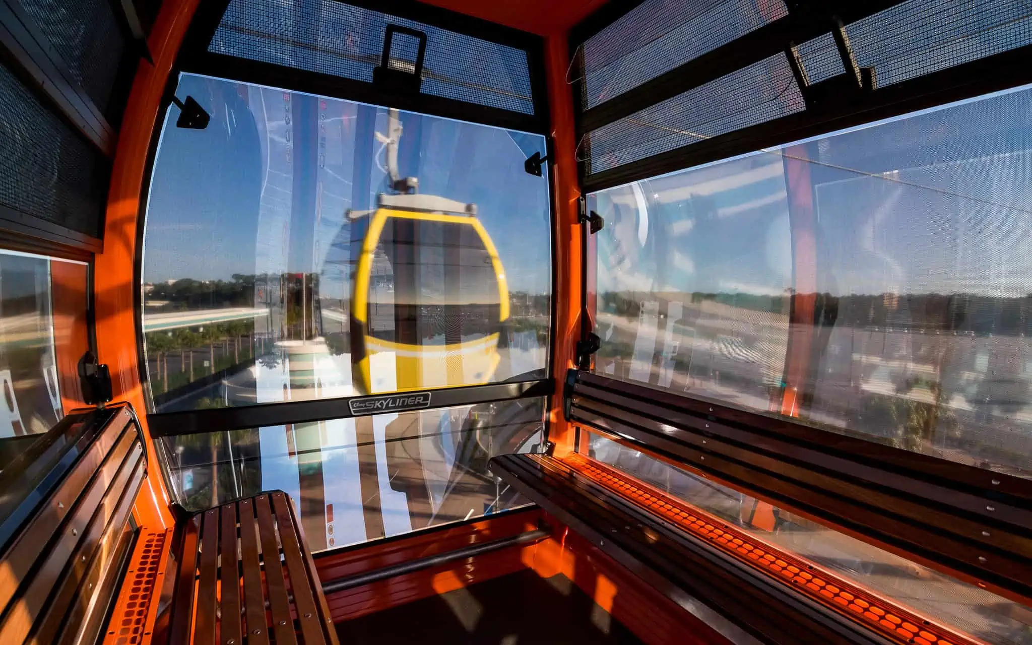 View from inside a skyliner car.